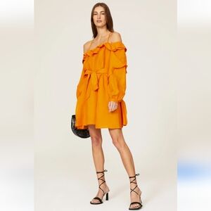 Marissa Webb Orange Linen Cold Shoulder Mini Dress Size 0